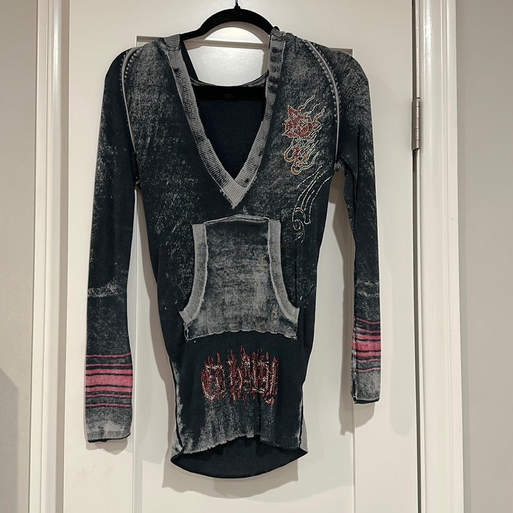 Vintage silver Ed Hardy hoodie - size medium